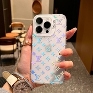 Holographic LV Pattern Matte Clear iPhone Case Shockproof Full Camera Protection Soft Silicone Cover