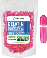 XPRS Nutra Size 0 Azalea Pink Clear Empty Gelatin Capsules - 100 Count - Kosher and Halal - Pure Gel