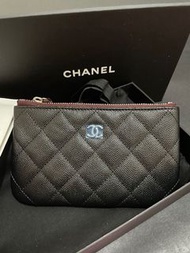 Chanel 黑色荔枝皮牛皮金扣散子包卡包