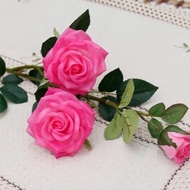 Bunga Mawar Artificial Premium Latex Import 3 Cabang - PINK