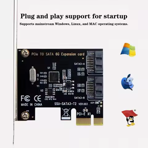 PCI-E SATA 1X 4X 8X 16X PCI-E Cards PCI Express To SATA 3.0 2-Port SATA III 6Gbps Expansion Adapter 