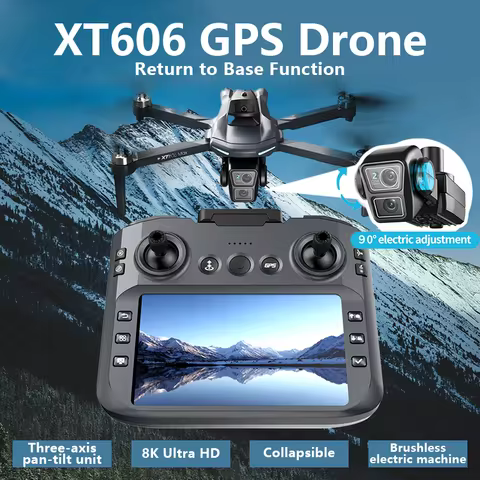 New XT606 Max Foldable Drone 4K 8K HD Dual Camera 3-Axis Gimbal GPS Return Home 360° Obstacle Avoida