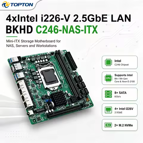 Mini ITX C246 NAS Motherboard LGA1151 Socket Support 8th 9th Gen Core Xeon 4xI226 2.5G LAN 8SATA 2M.