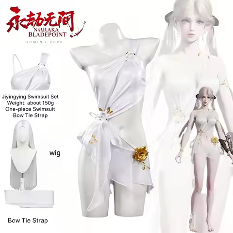 Naraka Bladepoint Ji Yingying White Swimsuit Cosplay Outfit Women One Piece Bathing Suit Wig Full Se