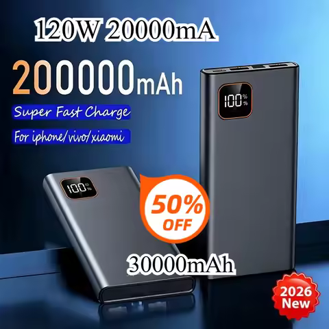200000mAh 3/20000mAh 120W Ultra Capacity Power Bank Super Fast Charge Certification Portable Battery