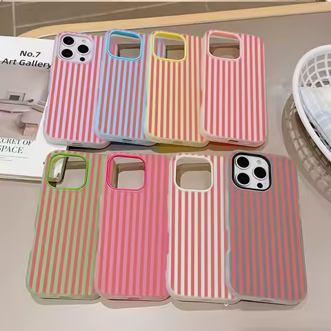 Red Striped Fashion Matte Candy Color 2 in 1 Phone Case for Redmi Note A5 A3 15 14 14C 13 13C 12 12C