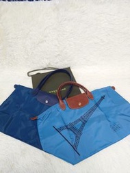 Longchamp le Pliage 藍色艾菲爾鐵塔限量款 深藍色S size 長柄 blue Eiffel Tower Navy Tote Bag