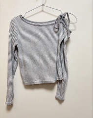 Mymyt Jenny Eyelet Grey Striped Ribbed Long Sleeve Top