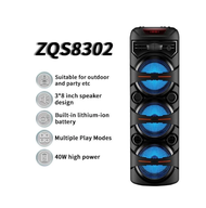 ZQS-8302 Portable Tower 8 inch x 3 speaker bluetooth outdoor speaker power bass with Wireless Microp