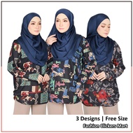 FC Mart - Muslimah Printed Blouse / Baju Perempuan Lengan Panjang / Women Long Sleeves Fashion Top / Blause Labuh Wanita