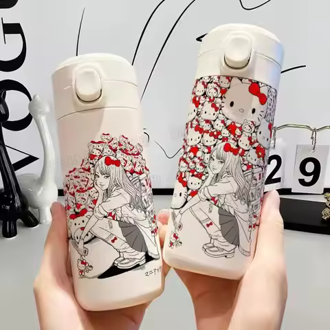 Sanrio Hello Kitty Tomie Junji Ito Sign Jointly Thermos Cup Cute Cartoon Straw Cup 304 Stainless Ste