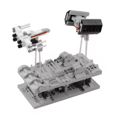 LEQUMOC Star Movie MOC Hand-cranking Spaceship X-Wing Fighter TIE Bomber Run DIY Building Blocks Toy