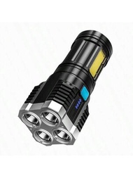 1入cob側邊燈多功能塑料高流明手電筒 - 戶外led可攜式usb可充電手電筒,內置電池,適用於家庭使用