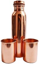 Pure Lacquer Copper 1000 ML Water Bottle with 2 Glass 300 ml Set of 3 Made in India | Kitchen utility combo kitchen useful utensils kitchenware dinningware