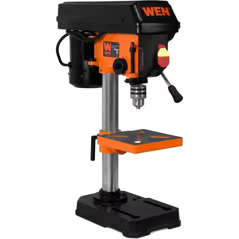 8-Inch 5-Speed Cast Iron Benchtop Drill Press, 2.3-Amp Power, WEN 4208T, Black and Orange