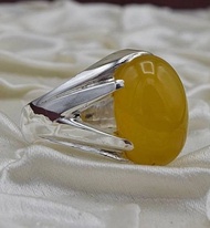 天然黃色葉門Aqeeq戒指 Zard Yamni Akik戒指 男款925純銀