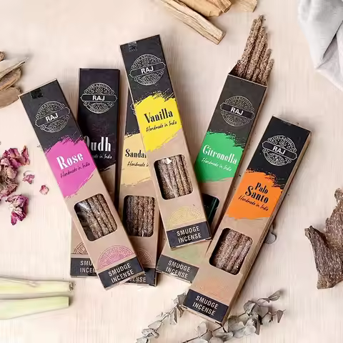6 Boxes/lot Handmade Indian Incense Sticks 1 Hour Natural Sandalwood OUDH Vanilla Grass Stick Incens