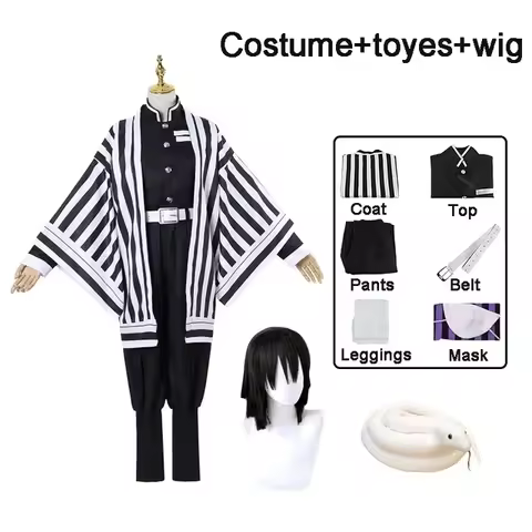 Anime Demon Slayer Kimetsu No Yaiba Iguro Obanai Haori Kimono Cosplay Costume Wig Snake Props White 