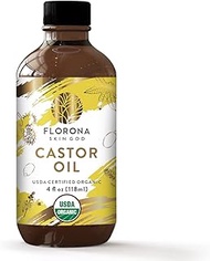 FLORONA Castor Oil 4 fl oz for Hair, Lashes &amp; Brows 100% Pure &amp; Cold-Pressed USDA Certified Organic to Strengthen, Moisturize &amp; Condition