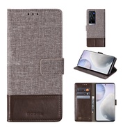 Casing Vivo X70 5G X70 Pro+ X70 Pro Plus X60 X50 Pro Canvas Leather Flip Phone Case Wallet Case Magnetic Bracket Card Slot Protective Cover For Vivo X70
