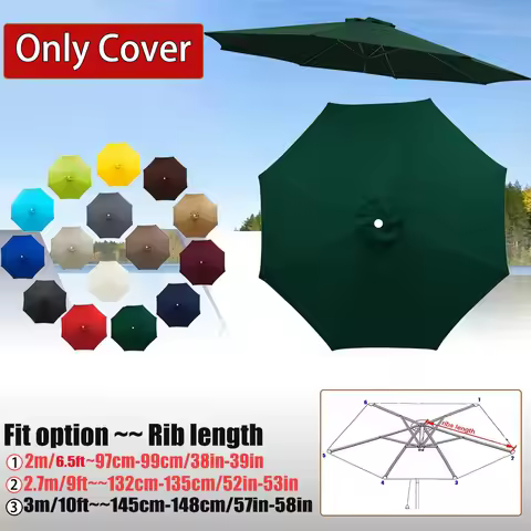 6.5ft 9ft 10ft Patio Umbrella Replacement Canopy, 6 Ribs 8 Ribs Outdoor Market Table Umbrella Cover,