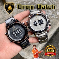 Lamborghini Unique Design Sports Quartz Movement DRUM Watch Men's Watch