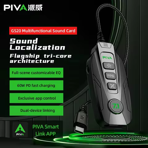 PIVA GS20 Gaming Earphones External Sound Card 3.5mm to Type-C Driver Free 7.1 USB Adapter External 