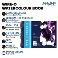 MayArt SC Wire-O Watercolour Book 300gsm 100% Cellulose Hot Pressed A3/A4 Buku Cat Air Wire-O