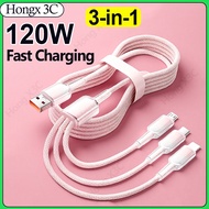 3-in-1 Mirco USB Type C IOS Data Cable 120W Super Fast Charging Braided Cable 1M 2M Data Wire Car Ph