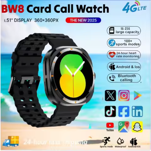 2025 New BW8 Smartwatch 4G Network Android1.51-inch Screen 400mAh Batter Google Play Pedometer Sleep