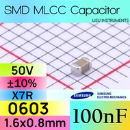 100nF 0603 50V X7R ±10% SMD MLCC Capacitor Samsung CL10B104KB8NNNC