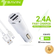 BAVIN PC676 2.4A Rocket Design Car Fast Charger 2 USB Slot w/ Cable for Micro /iPh /Type-C