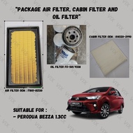 Perodua Bezza 1.3CC *PACKAGE* Air Filter, Cabin Filter, Oil Filter (17801-BZ130, 014520-2990, Fo-501