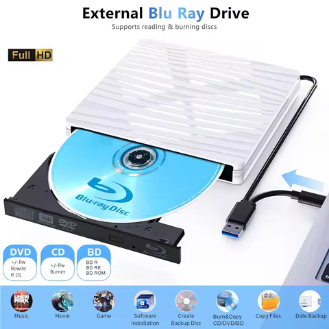 External Blu Ray Drive, USB 3.0 & Type-C 3D Blu-ray Burner Player，DVD/CD/BD Reader Writer Optical Dr