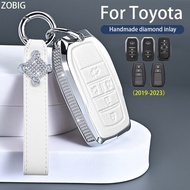 ZOBIG Zinc alloy leather diamond Key Fob Cover for 2023 Toyota CHR Prado Camry Avalon RAV4 Vios Hilux Fortuner Corolla Cross Avalon Prius Innova for Car Remote Key Case with Keychain