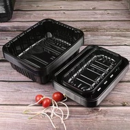 Black [Tray]Disposable Supermarket Plastic Fruits and Vegetables Food Grade to-Go Box Fresh Rectangu
