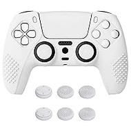 eXtremeRate PlayVital Case for PS5 Controller, Ergonomic Protective Case Grips Skin, Pack of 6 White Stick Attachments for PS5 Controller (3D Nubs Edition, White)