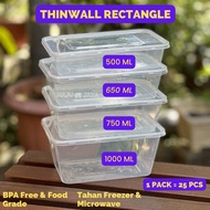 (25 PCS) Thinwall Rectangle Persegi Panjang 650ml / 750ml Libra | Wadah / Kotak Makan Plastik Rectan