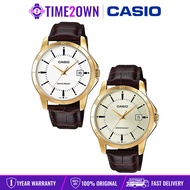 Casio MTP-V004GL Fashion Quartz Analog Gold Case Leather Band Watch Jam Tangan Lelaki