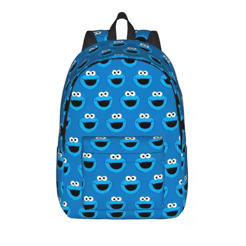 Sesames Streets Backpack Cool Student Hiking Travel Daypack Smiling Cookie Monster Pattern Laptop Co