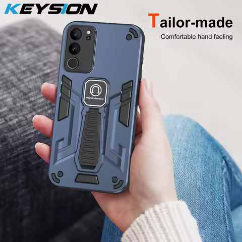 KEYSION Shockproof Armor Case for VIVO V29 5G V27 5G V27e Soft Silicone+PC Kickstand Phone Back Cove