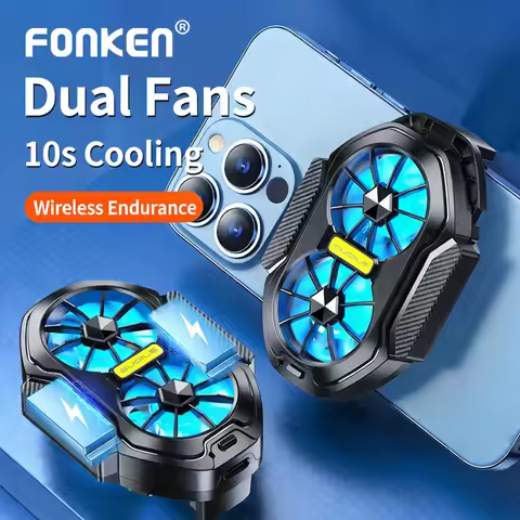 FONKEN New FS01 Dual Fan Mobile Phone Cooler Cools Down In 10 Seconds + Wireless Battery Life,Reliev