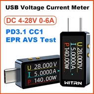 USB Type-C Current Voltage Meter Digital Display Portable 4V-28V6A USB Tester for Battery Testing & 