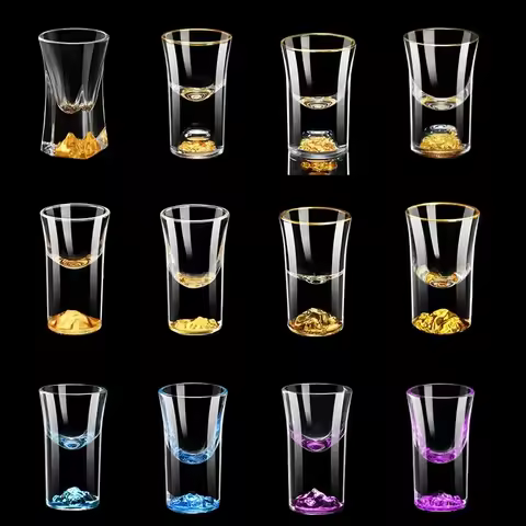 6Pcs Crystal Vodka Shot Glass 0.5oz Mini Size Gold Leaf Wine Glasses Spirits Japanese Sake Korean So