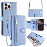Blue Smartphone Case With Multiple Card Slots, Multi-Functional Shoulder Strap, Long Rope, Wrist Str