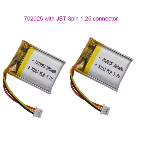 2pcs 3.7V 300mAh 1.11Wh Rechargeable Li Li-ion Replacement Battery 702025 JST 3pin 1.25mm Connector 