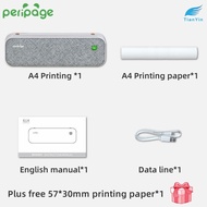 PeriPage A4 USB โทรศัพท์มือถือ Bluetooth แบบพกพาไร้สายมินิเครื่องพิมพ์สติกเกอร์ความร้อน  สำหรับ Android และ IOS A4 Printer+1 roll paper One