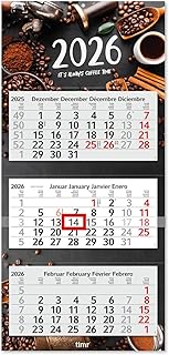 Timr 3-Month Calendar 2026 - Wall Calendar 3 Months with Slider - 70 cm Three-Month Calendar Multili