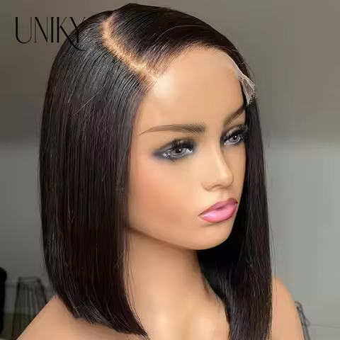 13x6x1 Transparent Lace Bob Wig Lace Frontal Human Hair Wigs Short Pixie Cut Wig Side Part Bob Wig F
