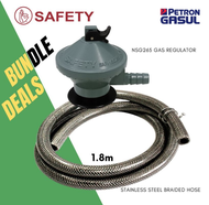 Safety Snap One or De Salpak Gasul LPG Regulator and 1.8 m Stainless Steel Braided LPG Hose NSG 265